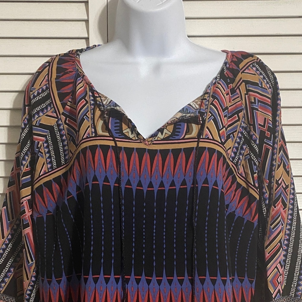 Wrangler Western Dress 3/4 Sleeve Printed Colorful  V-Neck - Picture 2 of 7